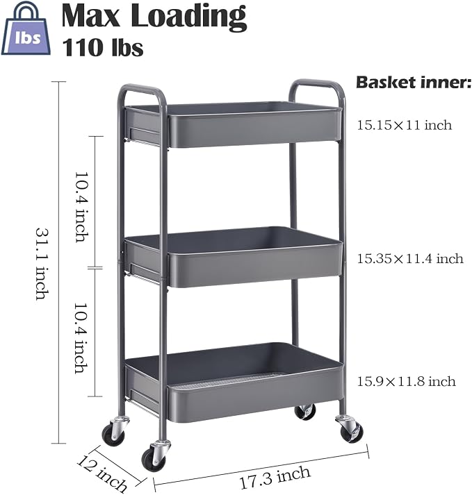 TOOLF 3-Tier Rolling Cart - Image 2