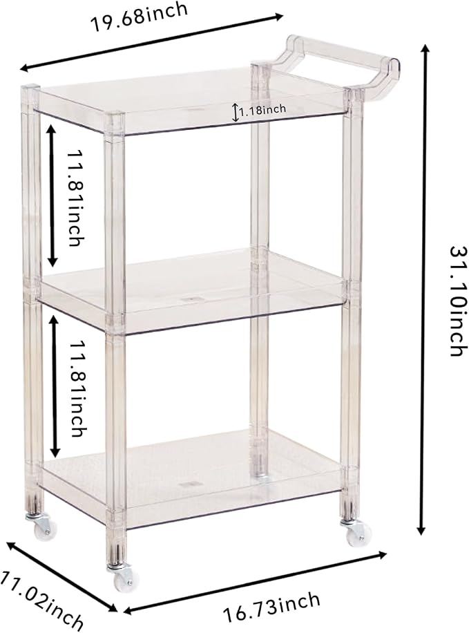 Acrylic Utility Rolling Cart, 3-Tier Clear Acrylic Storage Cart - Image 3
