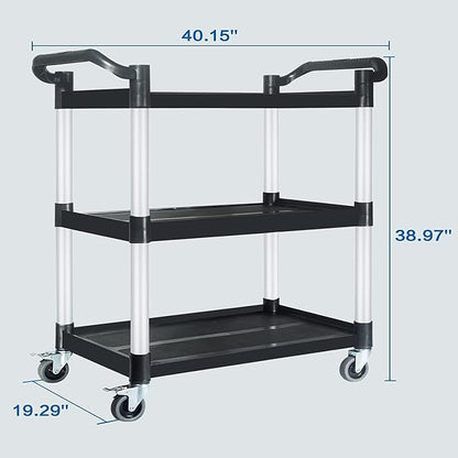 Service Cart with Wheels Lockable Large Size, Plastic Restaurant Cart Heavy Duty - Image 3