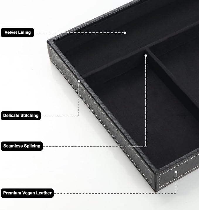 TopMade Valet Tray with Wireless Charging Pad Nightstand Organizer, Leather - Image 7