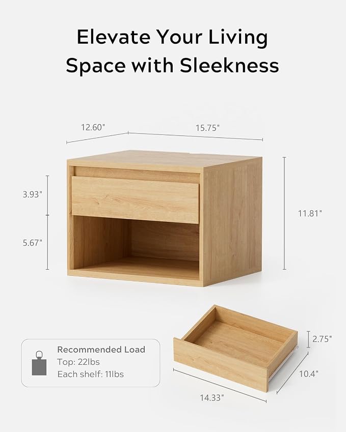 Floating Nightstand Set of 2, Wall Mounted Bedside Table - Image 2