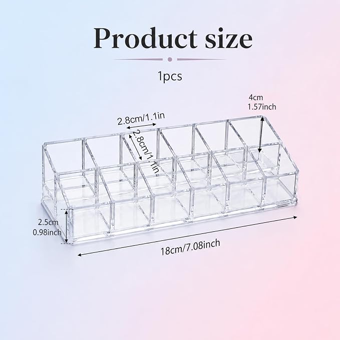 2 Rows Transparent Lipstick Holder, 12-Slot Acrylic Lipstick Organizer Case - Image 2