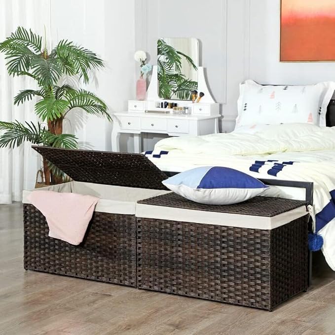 SONGMICS Storage Basket with Lid, Woven Blanket Storage Bin with Handles - Image 5