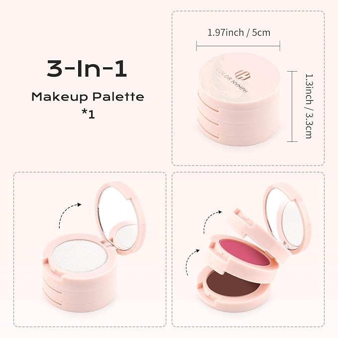 Color Nymph 3-IN-1 Face Palette, Ultra-Smoothy Creamy Blush Highlighter Bronzer - Image 2
