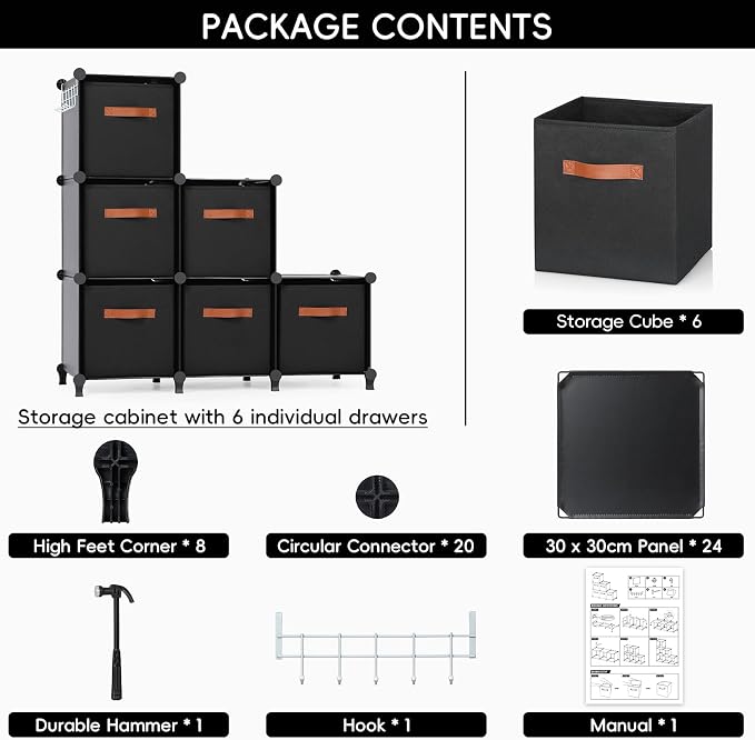 Cube Storage Organizer with Storage Bins, 6-Cube Shelves Units with 6 Organizer - Image 5