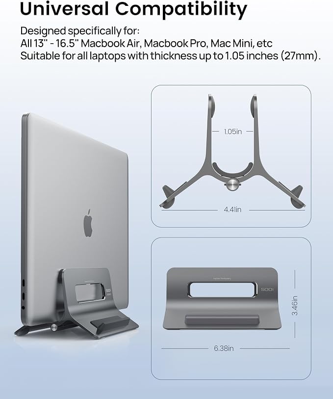 SODI Vertical Laptop Stand for Desk, Gravity Auto Lock MacBook Stand, Aluminum - Image 8