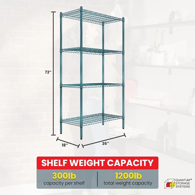 Quantum Storage Systems RWR72-1836LDP Adjustable Wire Green Epoxy 4 Shelves 72" - Image 3