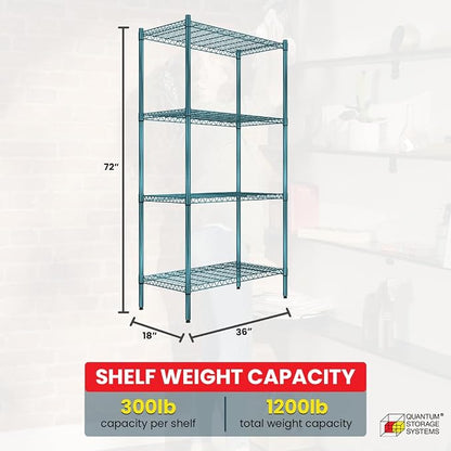 Quantum Storage Systems RWR72-1836LDP Adjustable Wire Green Epoxy 4 Shelves 72" - Image 3