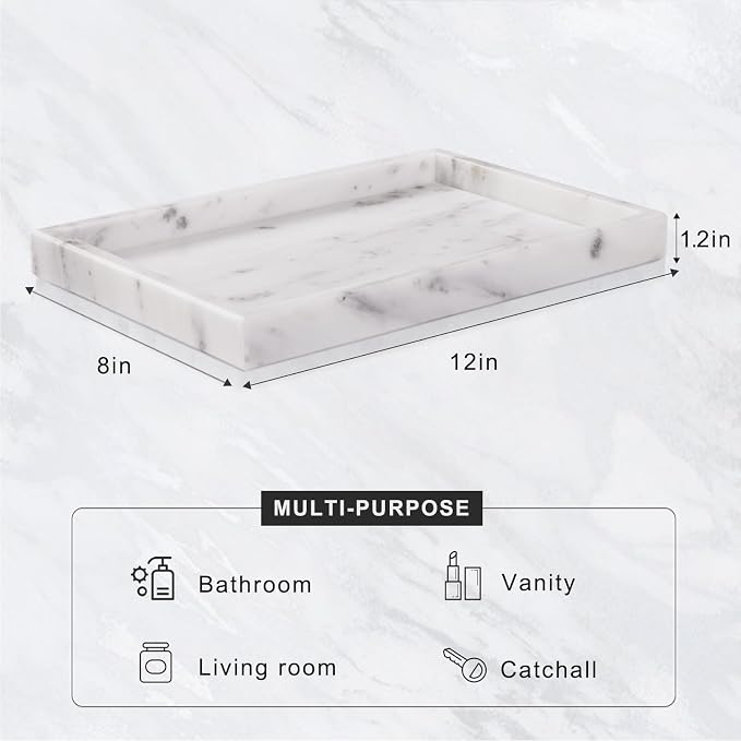 Bathroom Tray for Countertop, Marble Perfume Tray for Dresser Organizer - Image 3