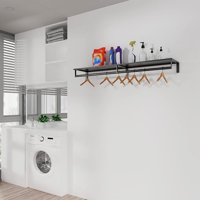 Audmore Wall Mounted Clothes Rack Heavy Duty Metal Hanging Clothing Rack | Shelf - Image 8