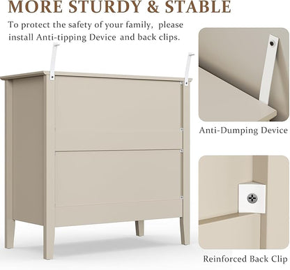 RoyalCraft Beige Fluted 3 Drawer Dresser, 32 inch Wide Dresser Nightstand - Image 6