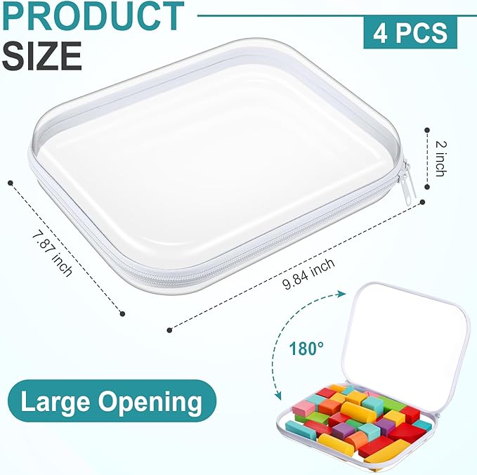 Hoolerry 4 Pcs Hard Clear Zipper Case Makeup Bags Plastic Pencil Pouch - Image 2