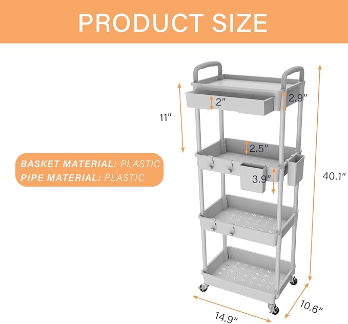 4 Tier Rolling Utility Cart - Image 5