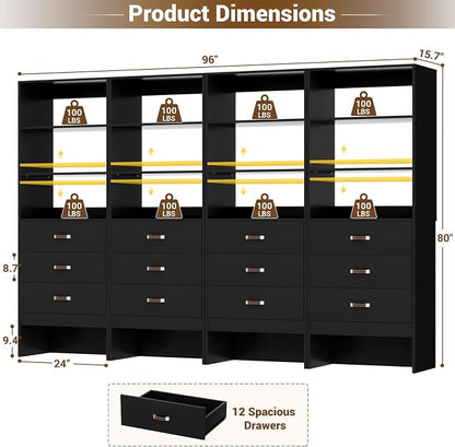 8FT Closet System with Leather Handles, Wood Wardrobe Closet Organizer and - Image 2