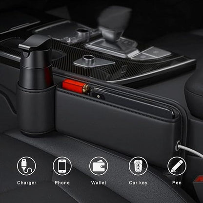 2-Pack Car Leather Cup Holder Gap Bag, Adjustable Car Seat Gap Storage Box - Image 2