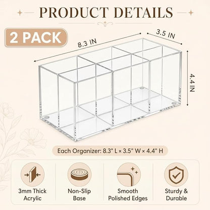 Zhehao 2 Pack Clear Acrylic Desk Organizer, 6-Slot Makeup Brush Holder and Pen - Image 2