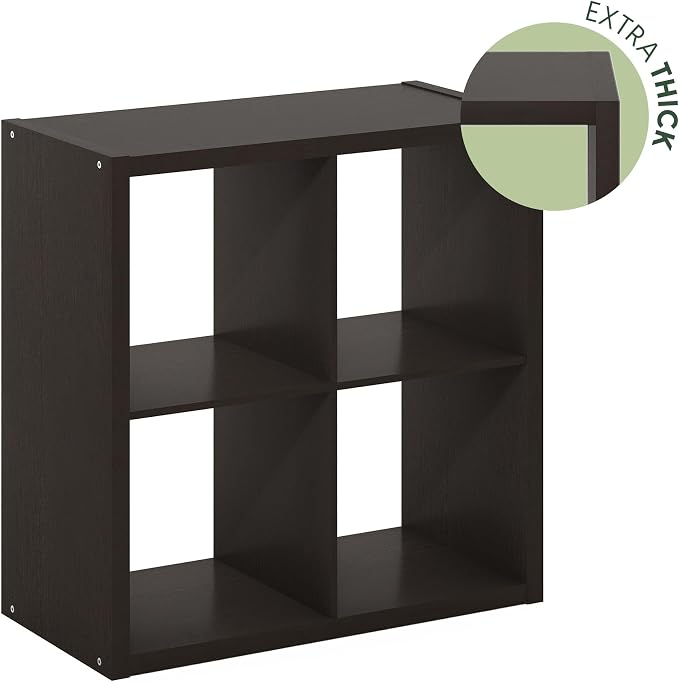 Furinno CUBICLE 4-Cube Book Shelf, Extra Thick Frame Bookshelf, Dark Oak | - Image 7