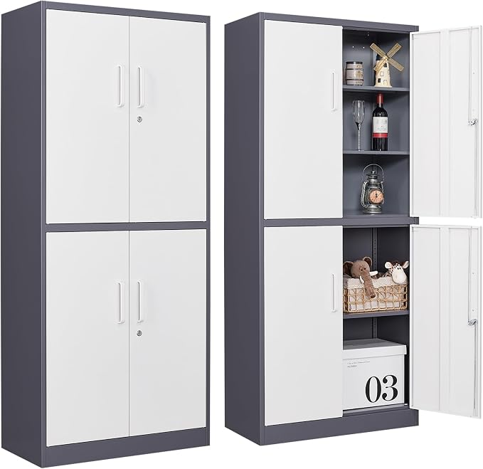 Metal Storage Cabinets with Doors and Shelves, Tall Storage Cabinets with Lock by SISESOL