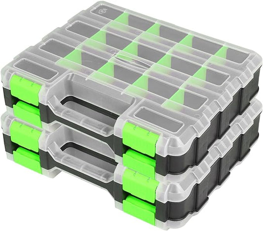 Jack Boss Tool Box with Transparent Lid, Double Side 34-Compartments Organizer by JACKBOSS