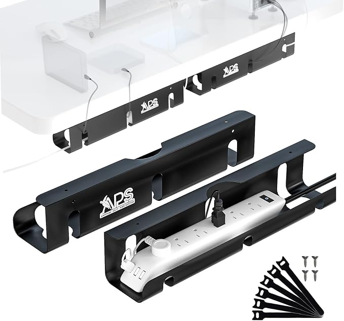 APS Under Desk Cable Management Tray, Two-Pack 16 Inch Black Metal Cord by APS