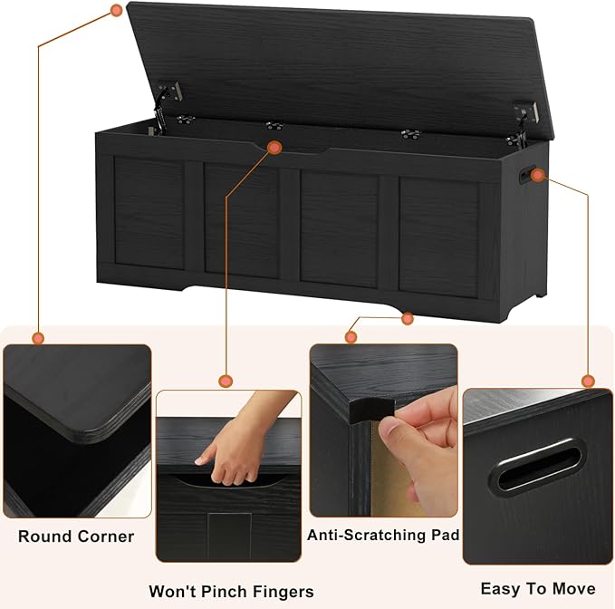 Timberer 47.2" Wooden Storage Chest, Extra Large Storage Trunk | Storage Bench - Image 6