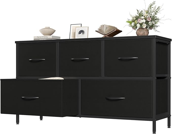OLIXIS 5 Drawer Black Dresser for Bedroom, Closet Chest Organizer Furniture | by OLIXIS