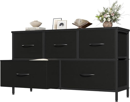 OLIXIS 5 Drawer Black Dresser for Bedroom, Closet Chest Organizer Furniture | by OLIXIS