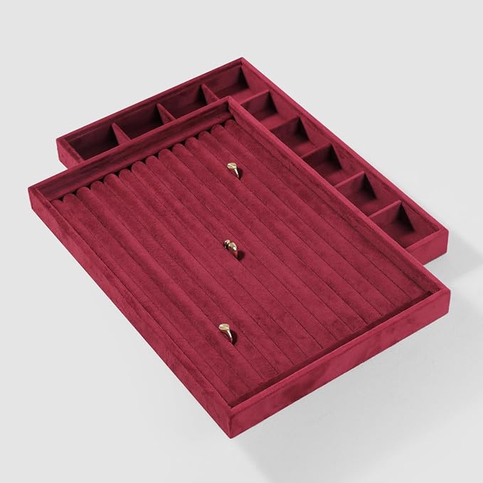 Velvet Ring Display Tray, Stackable Muilt Slot Rings Ear Stud Storage Tray - Image 5