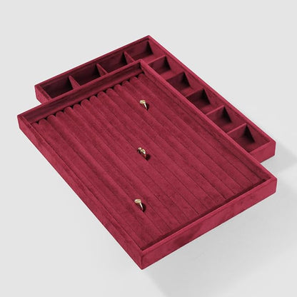Velvet Ring Display Tray, Stackable Muilt Slot Rings Ear Stud Storage Tray - Image 5