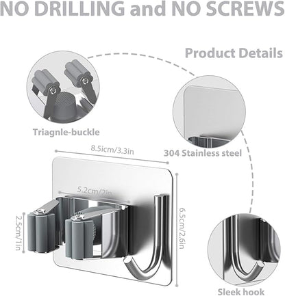 homeasy Mop Broom Holder No Drill, Mop Broom Organizer Wall Mounted Heavy Duty - Image 4