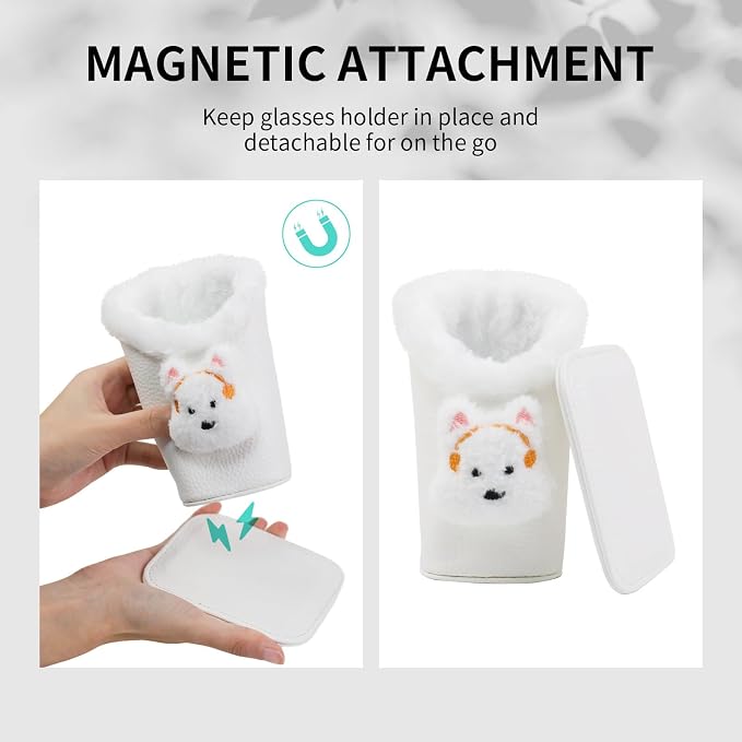 Plush Lined Eyeglasses Holder, Cute Magnetic PU Leather Glasses Stand Case - Image 4