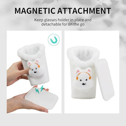 Plush Lined Eyeglasses Holder, Cute Magnetic PU Leather Glasses Stand Case - Image 4