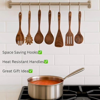 R&C Wooden Kitchen Utensil Set, 9-Piece Teak Cooking Tools - Image 4