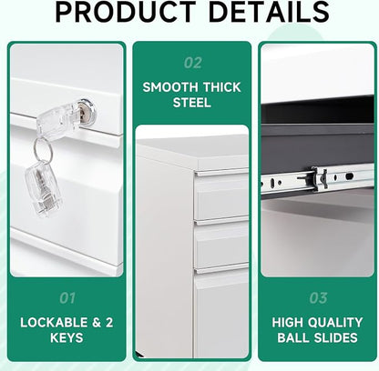 Letaya 3 Drawer Mobile File Cabinet - Image 5