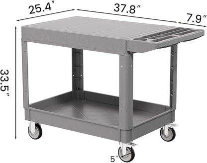 2 Tier Plastic Rolling Utility Cart on Wheels, Heavy Duty Tool Cart - Image 3