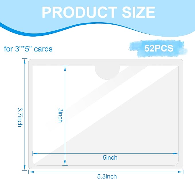 52 Pcs Clear Index Card Holder Self-Adhesive 3"X5" Top Open Label Holder | - Image 3