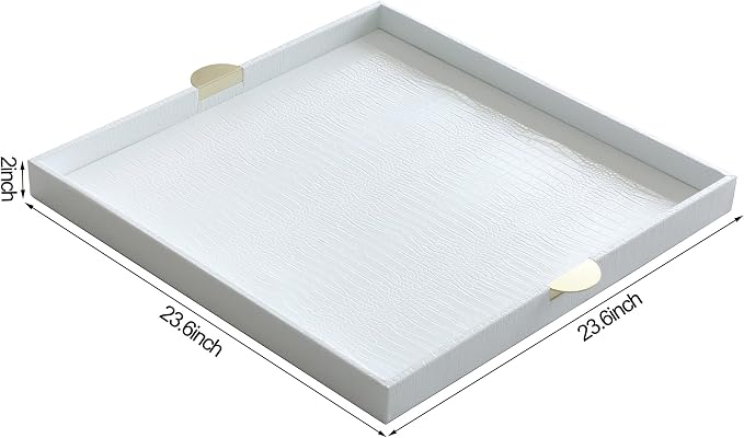 HofferRuffer Extra Large Square Serving Tray, Elegant Faux Leather Ottoman Tray - Image 2