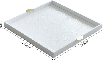 HofferRuffer Extra Large Square Serving Tray, Elegant Faux Leather Ottoman Tray - Image 2