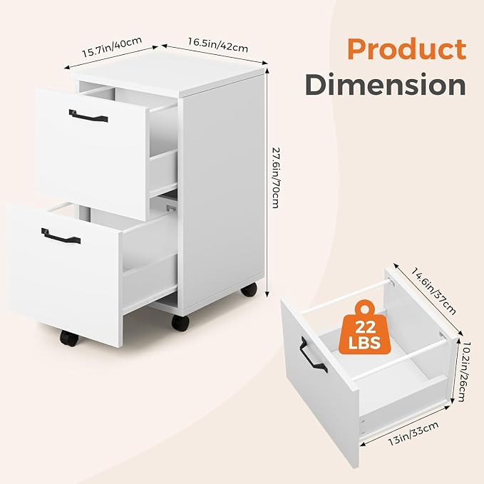 2 Drawer Filing Cabinet, Wood Rolling Filing Cabinets - Image 3