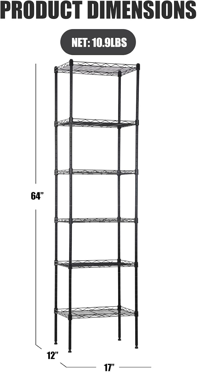 NChanmar 6-Tier Metal Shelving Unit Storage Shelves Metal Shelves 64"x17"x12" - Image 2