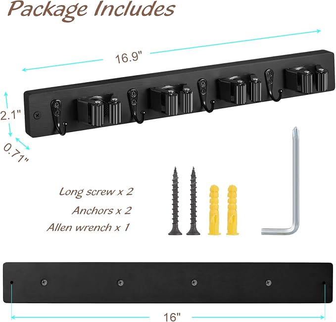 Black Mop Broom Holder Wall Mount - Image 6