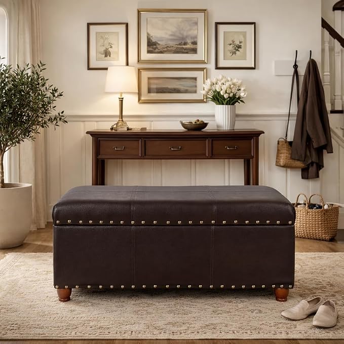 HomePop 40" Faux Leather Storage Cocktail Bench - Image 2