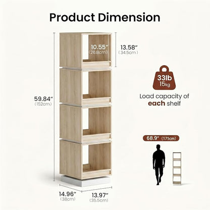 ModernMate 4-Tier Rotating Bookshelf Tower, 360° Spinning Wood Narrow Tall Book - Image 2