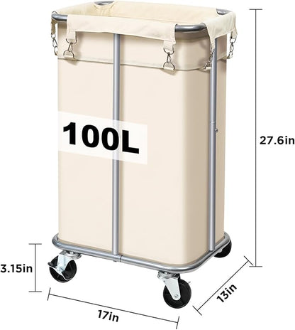 Laundry Basket with Wheels, Rolling Laundry Hamper with Removable Bag, 100L - Image 5