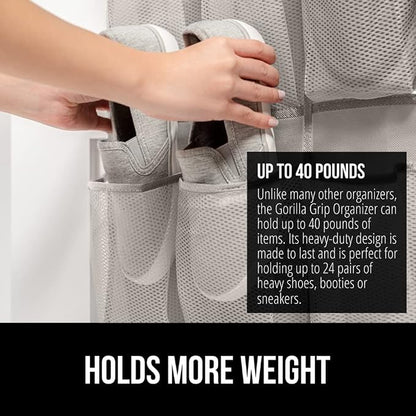 GORILLA GRIP Over the Door Shoe Organizer, 24 Large Breathable Mesh Pockets - Image 3