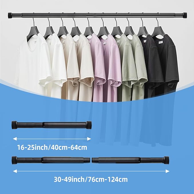 Closet Rod for Hanging Clothes, 30-49 Inch Adjustable Shower Curtain Rod Heavy - Image 7
