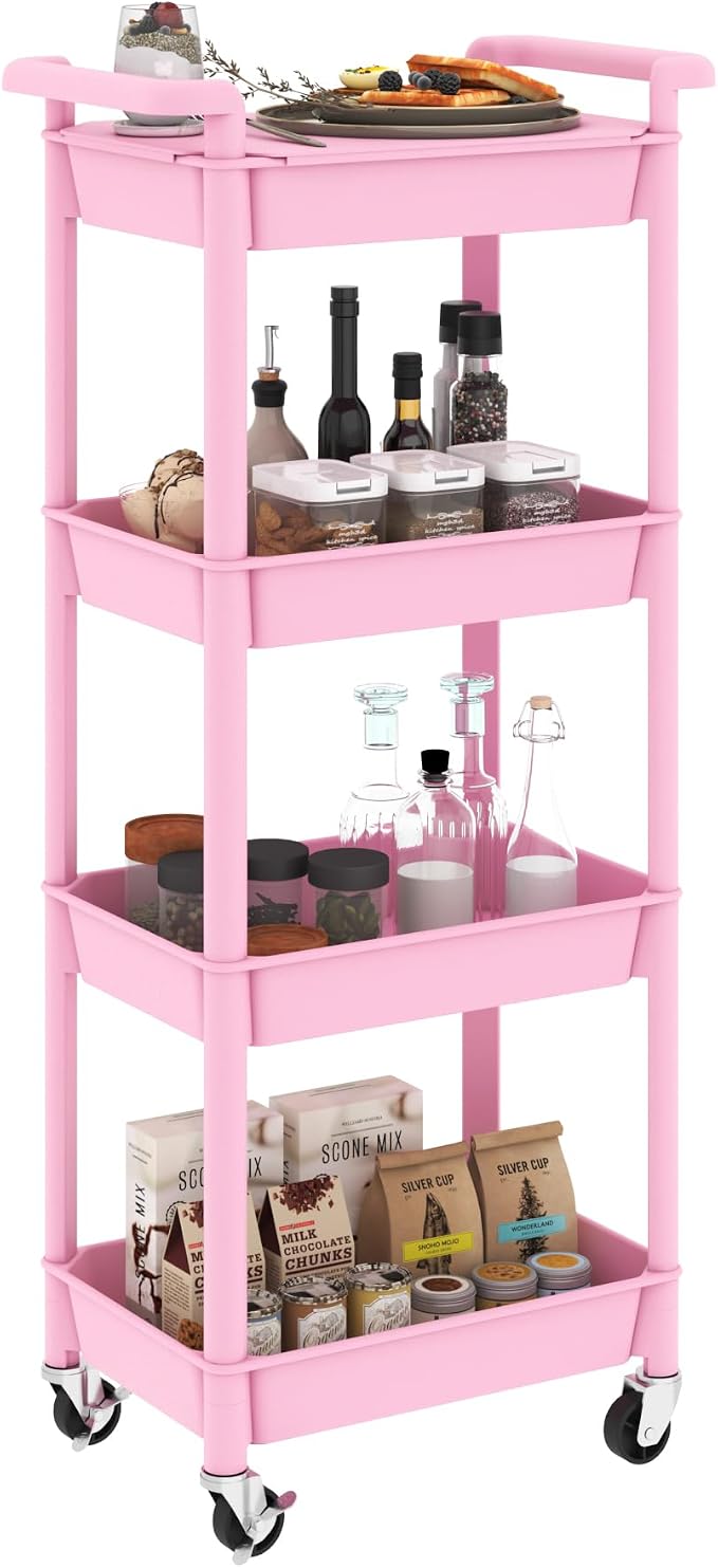STEEHOOM Utility cart with Tabletop 4 Tier Rolling Cart Organizer with Wheels by Steehoom