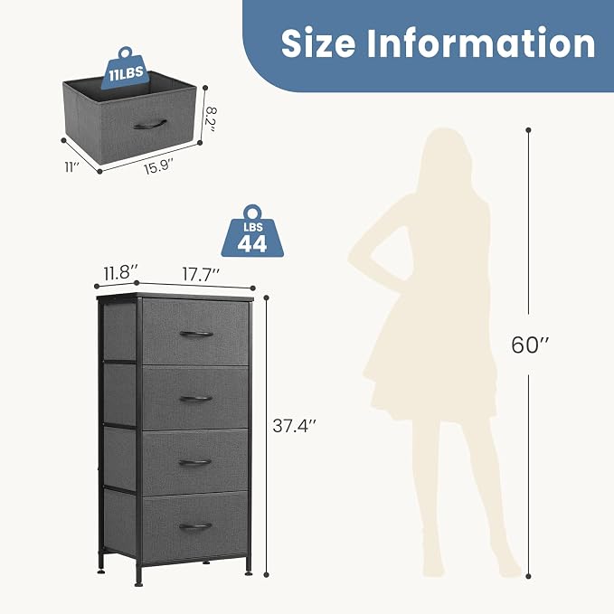 DUMOS Nightstand with 4 Drawers Bedside Table with Removable Fabric Bins Sturdy - Image 3