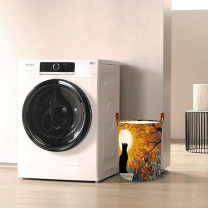 Laundry Baskets 15.7x19.7 Inch Black Cat Autumn Sunset Tree Design Collapsible - Image 7