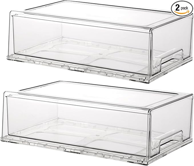 Stackable storage drawers, refrigerator, office desktop, pantry and shelves by Unknown